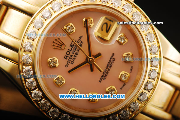 Rolex Datejust Automatic Movement Gold Case with Pink Dial and Diamond Bezel-ETA Coating Case - Click Image to Close